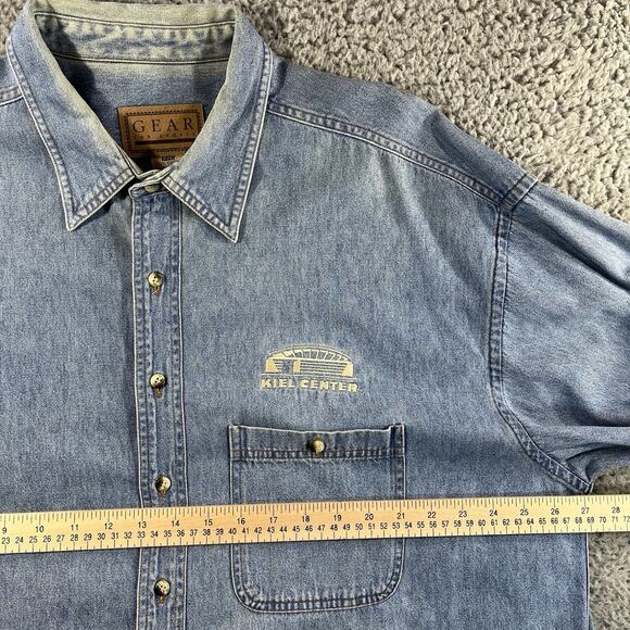 VINTAGE KIEL CENTER ST LOUIS BLUES DENIM SHIRT MENS 2XL BUTTON UP Y2K COTTON - Picture 8 of 11